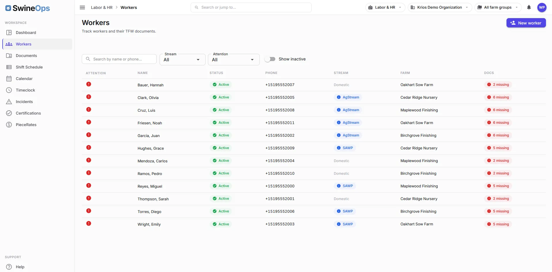 SwineOps Labor & HR — Worker profiles
